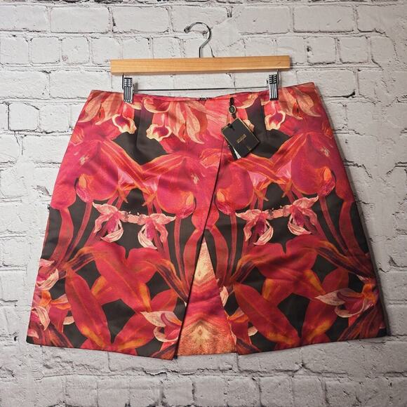 Ted Baker Galwai Jungle Orchid Print Floral A-Line Mini Skirt Pink Red New Sz 5 - Picture 1 of 13
